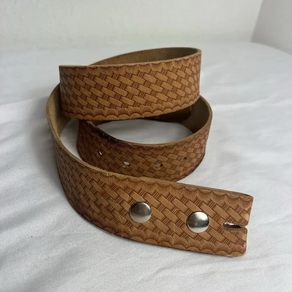 Master Mechanic Hand Tooled camel Belt Size 35 to 45, no buckle, Interchangeable